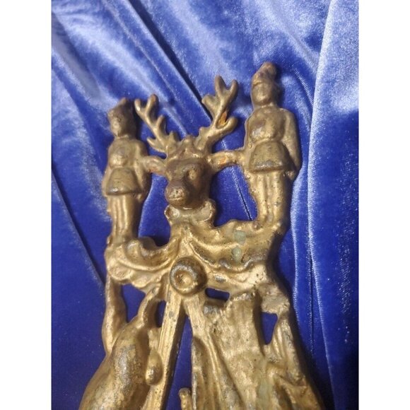 *Antique Vtg English Cast Iron Match Safe Holder Hunting Stag Rabbit Pheasant - Picture 9 of 11